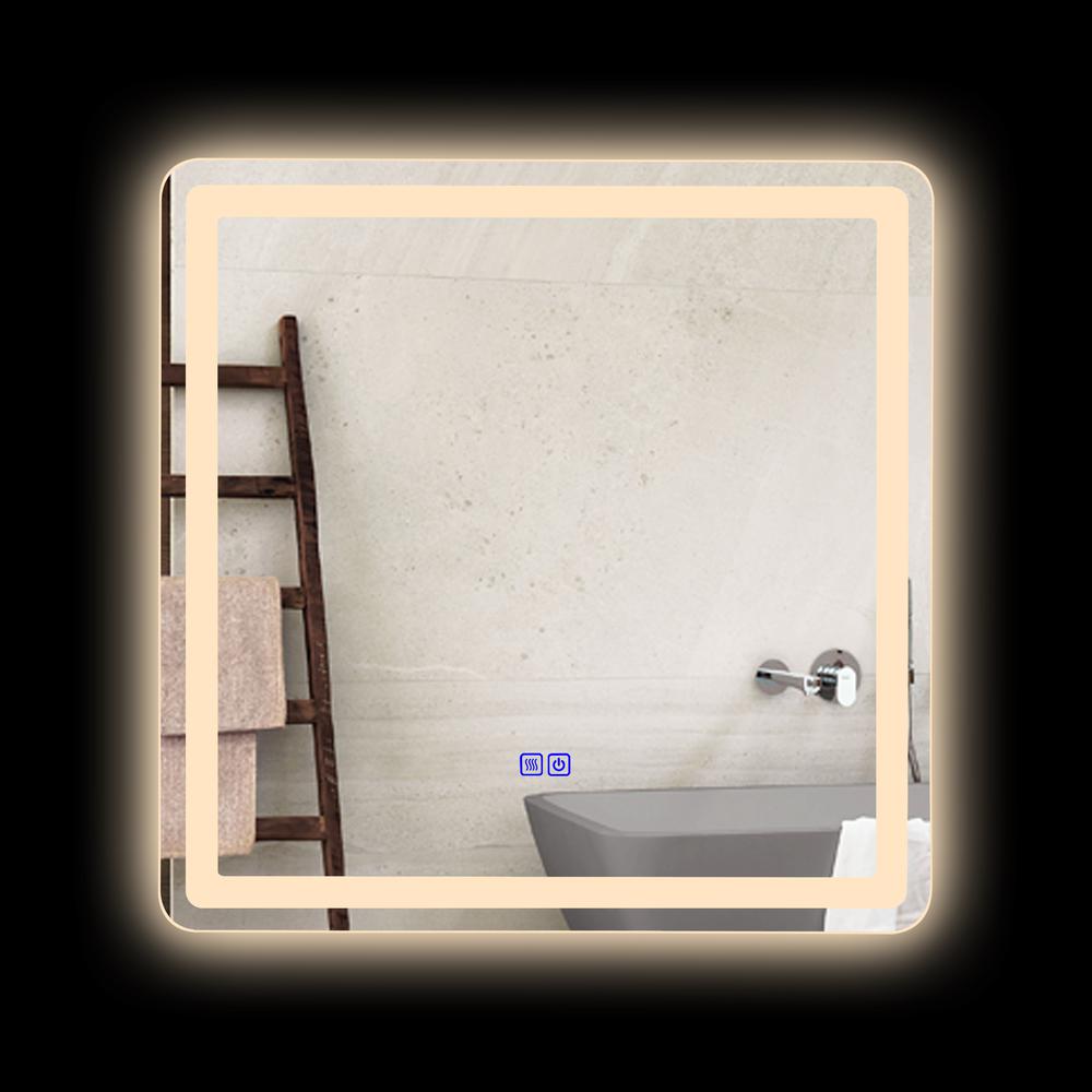 CHLOE Lighting LUMINOSITY Back Lit Square TouchScreen LED Mirror 3 Color Temperatures 3000K-6000K 28" Wide. Picture 7
