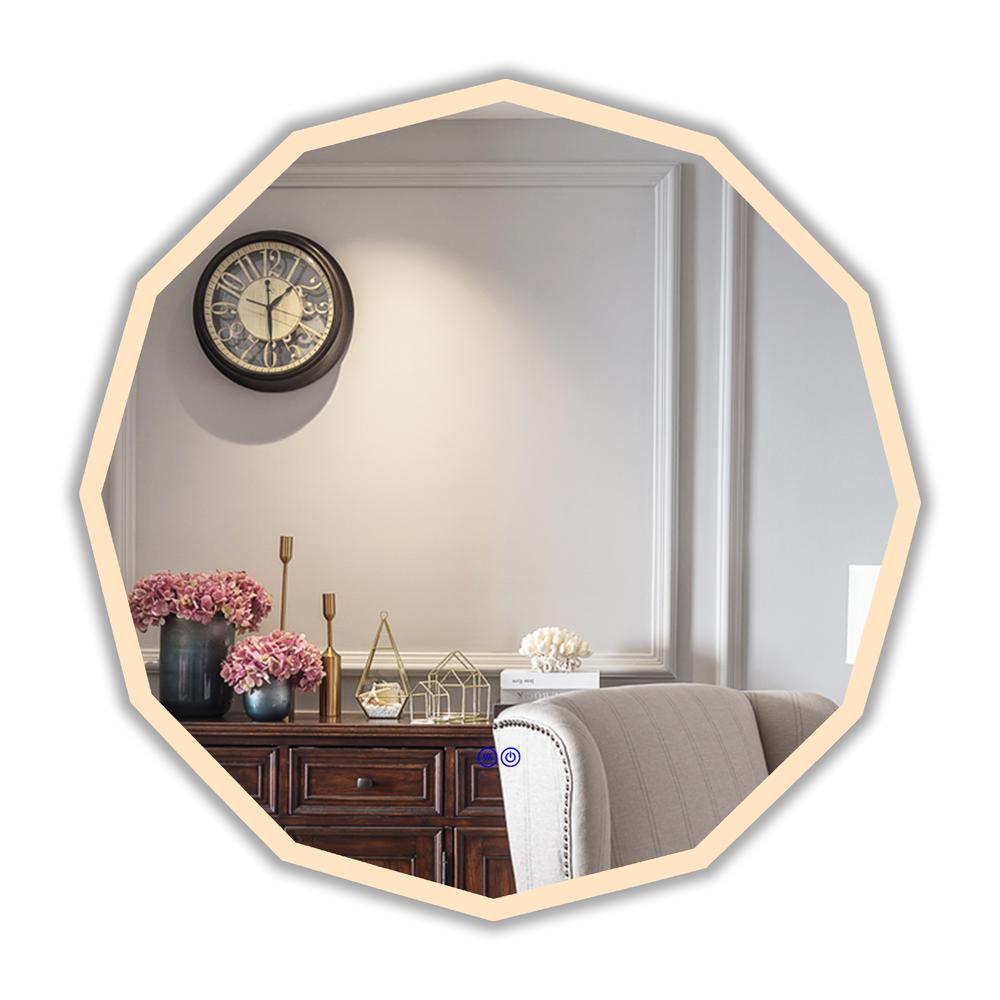 CHLOE Lighting LUMINOSITY Back Lit Dodecagon TouchScreen LED Mirror 3 Color Temperatures 3000K-6000K 32" Wide. Picture 5