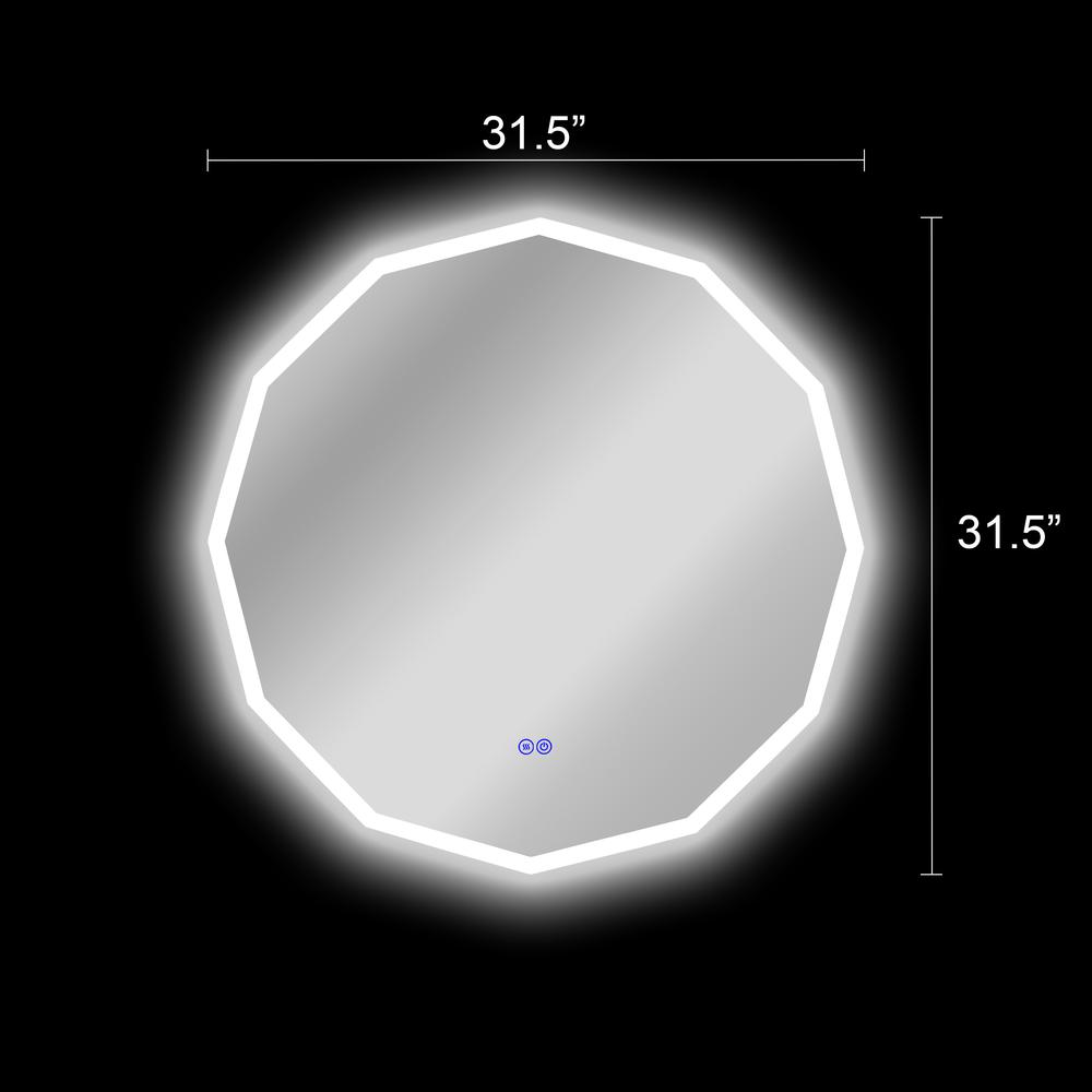 CHLOE Lighting LUMINOSITY Back Lit Dodecagon TouchScreen LED Mirror 3 Color Temperatures 3000K-6000K 32" Wide. Picture 17