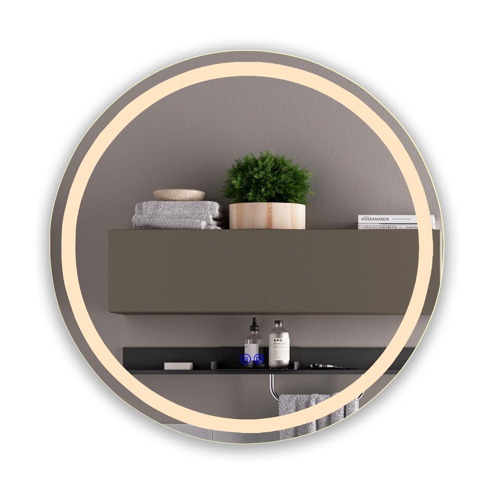 CHLOE Lighting LUMINOSITY Back Lit Round TouchScreen LED Mirror 3 Color Temperatures 3000K-6000K 24" Wide. Picture 5