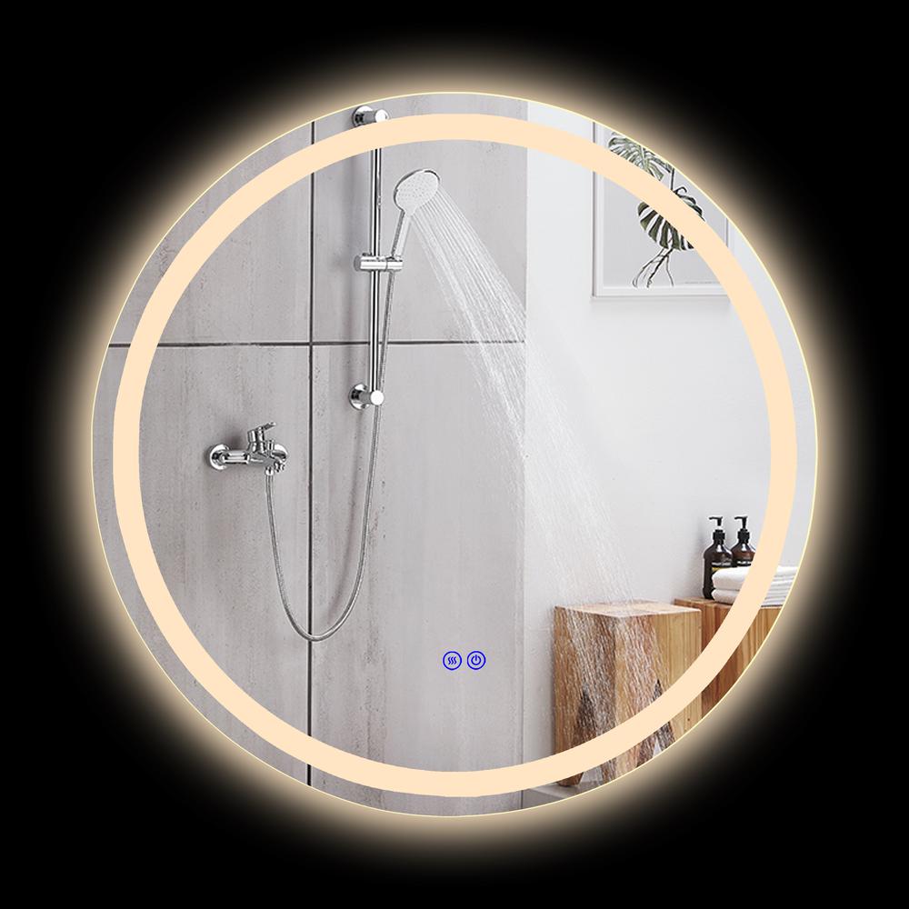 CHLOE Lighting LUMINOSITY Back Lit Round TouchScreen LED Mirror 3 Color Temperatures 3000K-6000K 28" Wide. Picture 7