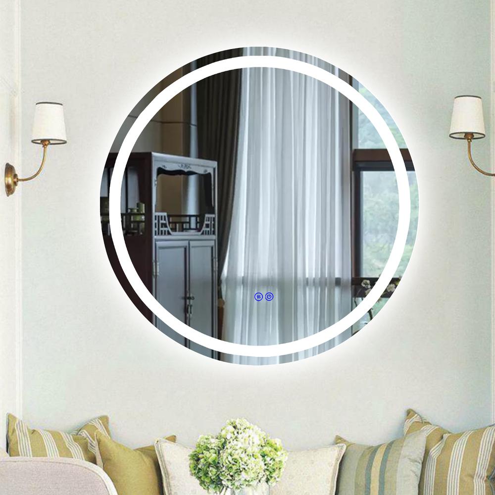 CHLOE Lighting LUMINOSITY Back Lit Round TouchScreen LED Mirror 3 Color Temperatures 3000K-6000K 28" Wide. Picture 16