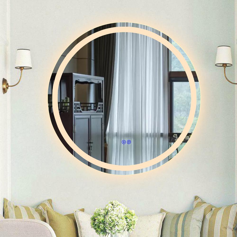 CHLOE Lighting LUMINOSITY Back Lit Round TouchScreen LED Mirror 3 Color Temperatures 3000K-6000K 28" Wide. Picture 17