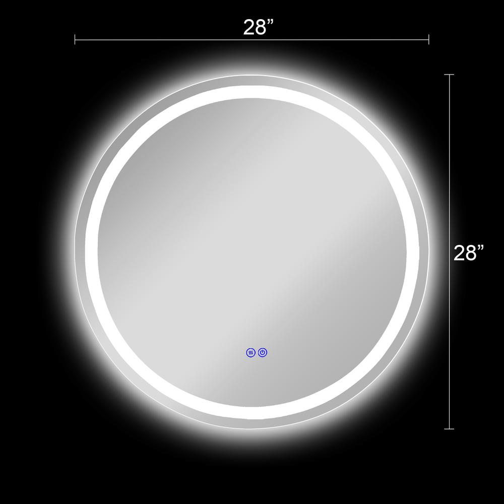 CHLOE Lighting LUMINOSITY Back Lit Round TouchScreen LED Mirror 3 Color Temperatures 3000K-6000K 28" Wide. Picture 18