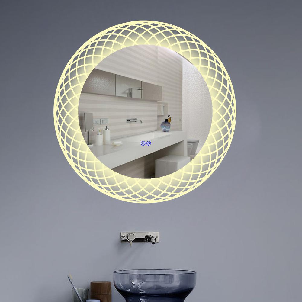 Back Lit Round TouchScreen LED Mirror 3 Color Temperatures 3000K-6000K 30" Wide. Picture 14