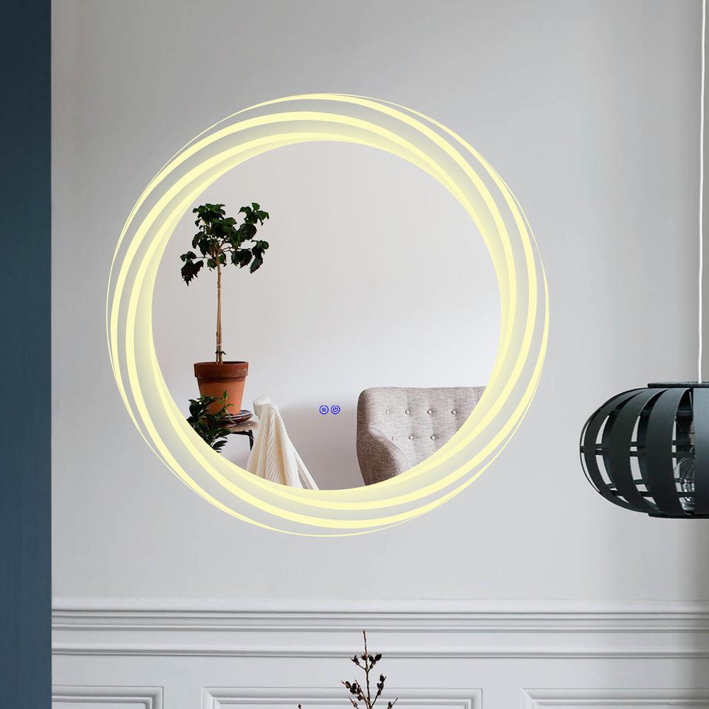 Back Lit Round TouchScreen LED Mirror 3 Color Temperatures 3000K-6000K 30" Wide. Picture 14