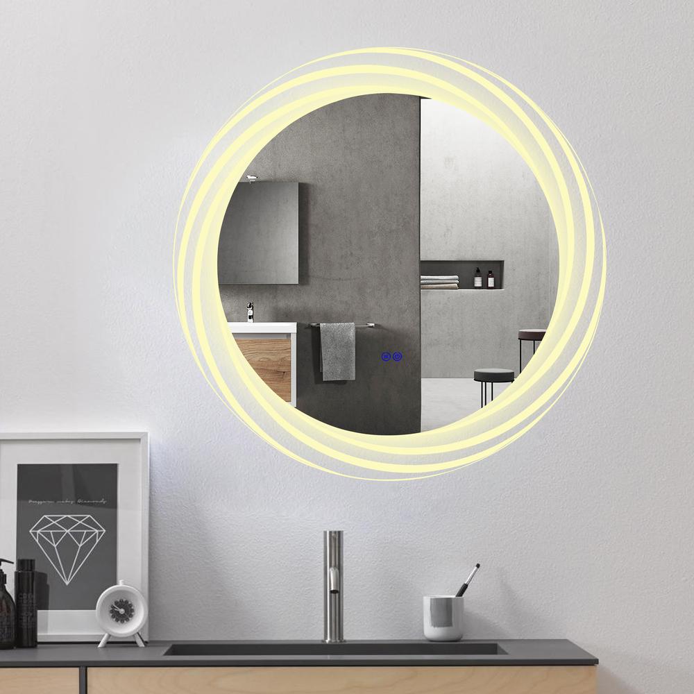 Back Lit Round TouchScreen LED Mirror 3 Color Temperatures 3000K-6000K 30" Wide. Picture 16