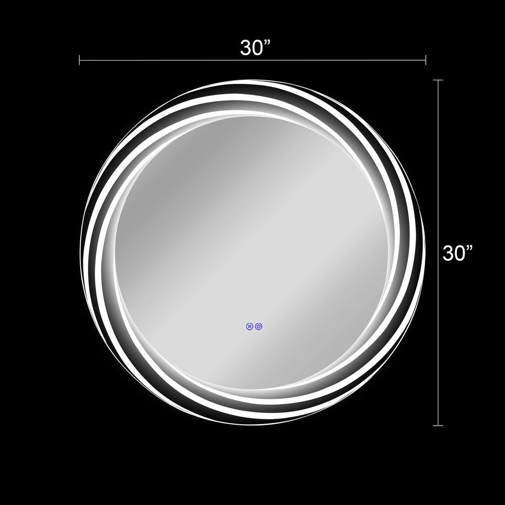 Back Lit Round TouchScreen LED Mirror 3 Color Temperatures 3000K-6000K 30" Wide. Picture 17