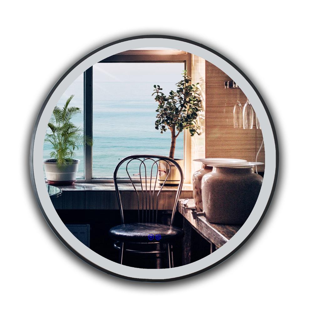 CHLOE Lighting LUMINOSITY Embedded Round TouchScreen LED Mirror 3 Color Temperatures 3000K-6000K 24" Wide. Picture 4
