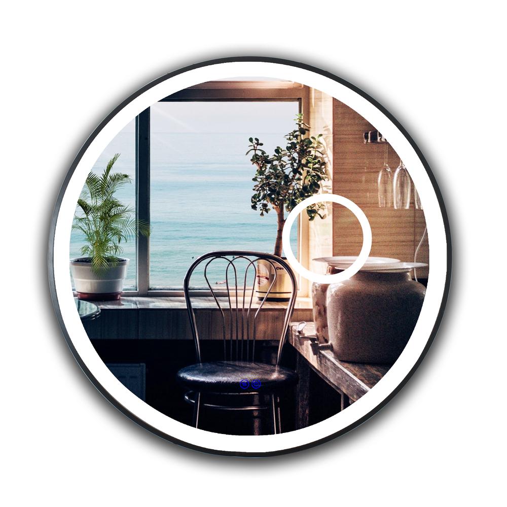 CHLOE Lighting LUMINOSITY Embedded Round TouchScreen LED Mirror 3 Color Temperatures 3000K-6000K 24" Wide. Picture 1