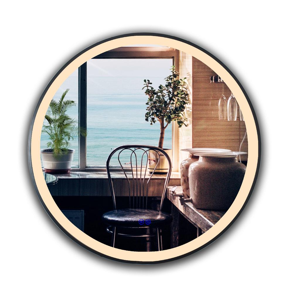 CHLOE Lighting LUMINOSITY Embedded Round TouchScreen LED Mirror 3 Color Temperatures 3000K-6000K 24" Wide. Picture 5