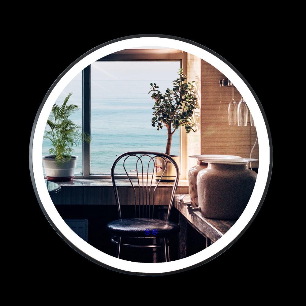 CHLOE Lighting LUMINOSITY Embedded Round TouchScreen LED Mirror 3 Color Temperatures 3000K-6000K 24" Wide. Picture 6