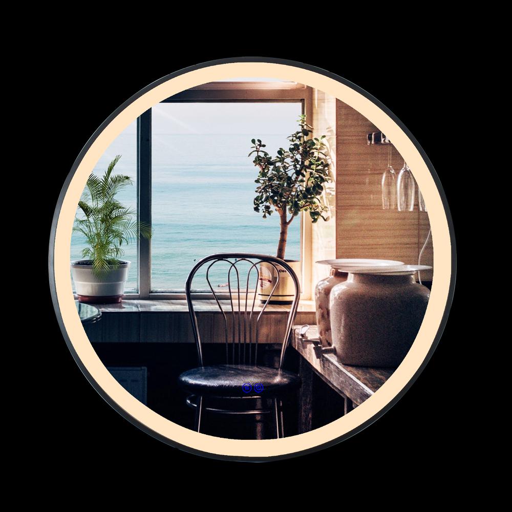 CHLOE Lighting LUMINOSITY Embedded Round TouchScreen LED Mirror 3 Color Temperatures 3000K-6000K 24" Wide. Picture 7