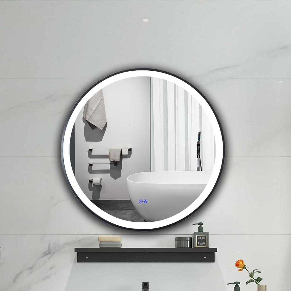 CHLOE Lighting LUMINOSITY Embedded Round TouchScreen LED Mirror 3 Color Temperatures 3000K-6000K 24" Wide. Picture 14