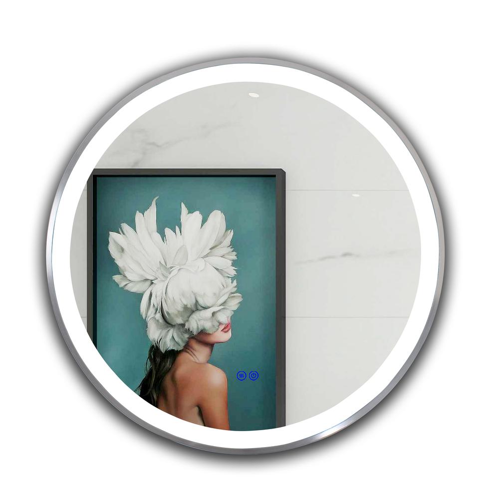 CHLOE Lighting LUMINOSITY- Embedded Round TouchScreen LED Mirror 3 Color Temperatures 3000K-6000K 24" Wide. Picture 1