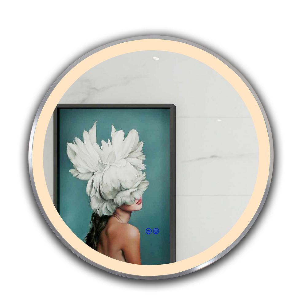 CHLOE Lighting LUMINOSITY- Embedded Round TouchScreen LED Mirror 3 Color Temperatures 3000K-6000K 24" Wide. Picture 5