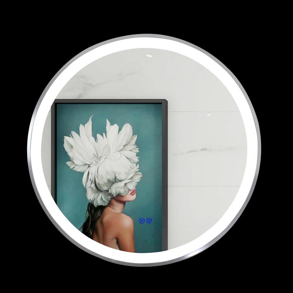 CHLOE Lighting LUMINOSITY- Embedded Round TouchScreen LED Mirror 3 Color Temperatures 3000K-6000K 24" Wide. Picture 6