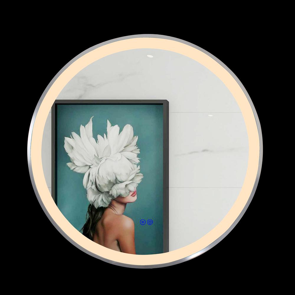 CHLOE Lighting LUMINOSITY- Embedded Round TouchScreen LED Mirror 3 Color Temperatures 3000K-6000K 24" Wide. Picture 7