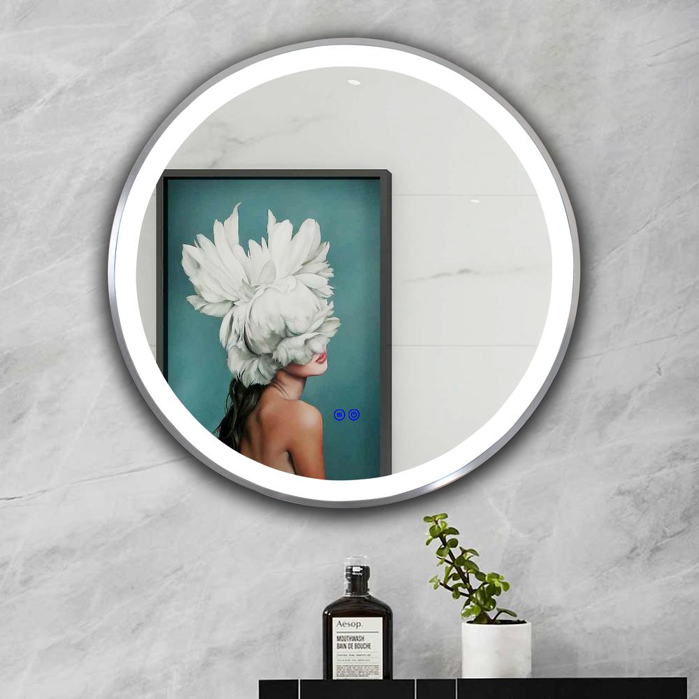 CHLOE Lighting LUMINOSITY- Embedded Round TouchScreen LED Mirror 3 Color Temperatures 3000K-6000K 24" Wide. Picture 14