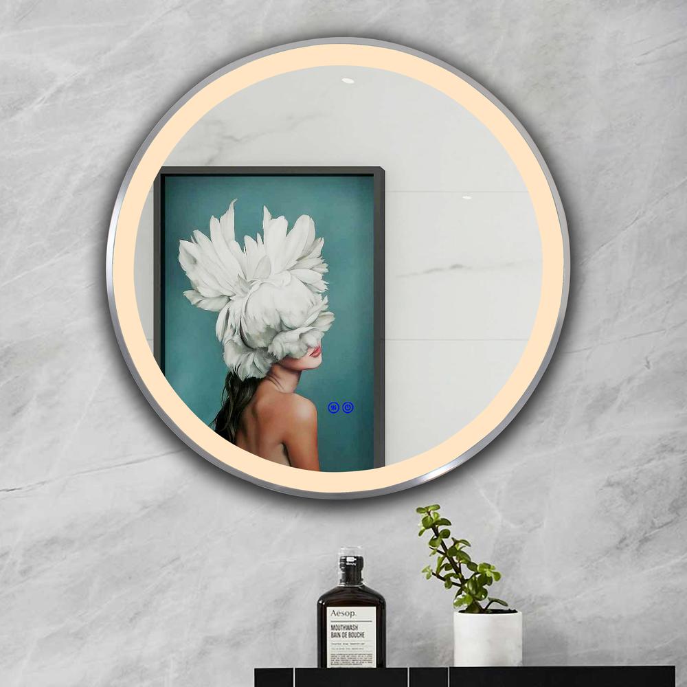 CHLOE Lighting LUMINOSITY- Embedded Round TouchScreen LED Mirror 3 Color Temperatures 3000K-6000K 24" Wide. Picture 15