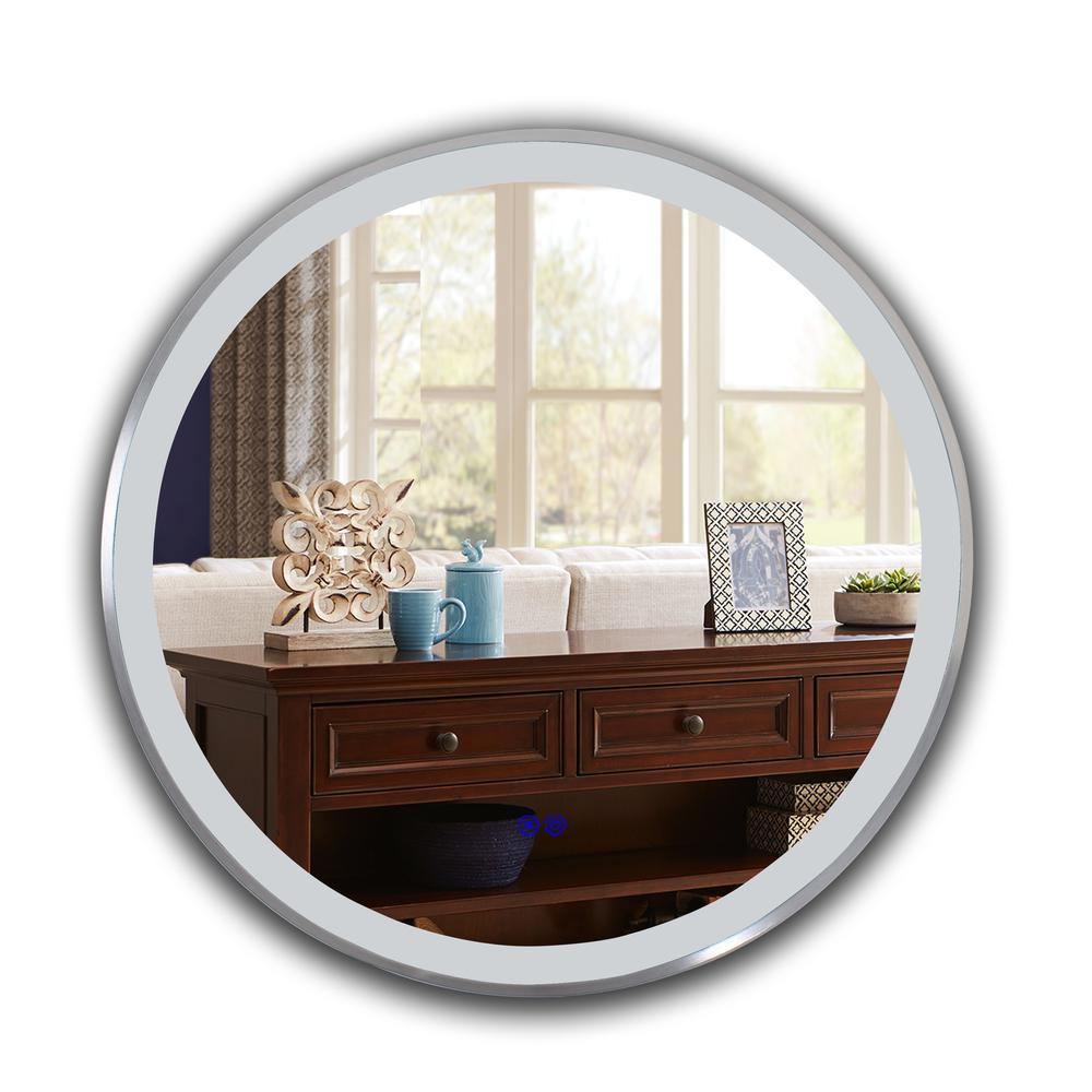 CHLOE Lighting- LUMINOSITY Embedded Round TouchScreen LED Mirror 3 Color Temperatures 3000K-6000K 30" Wide. Picture 4