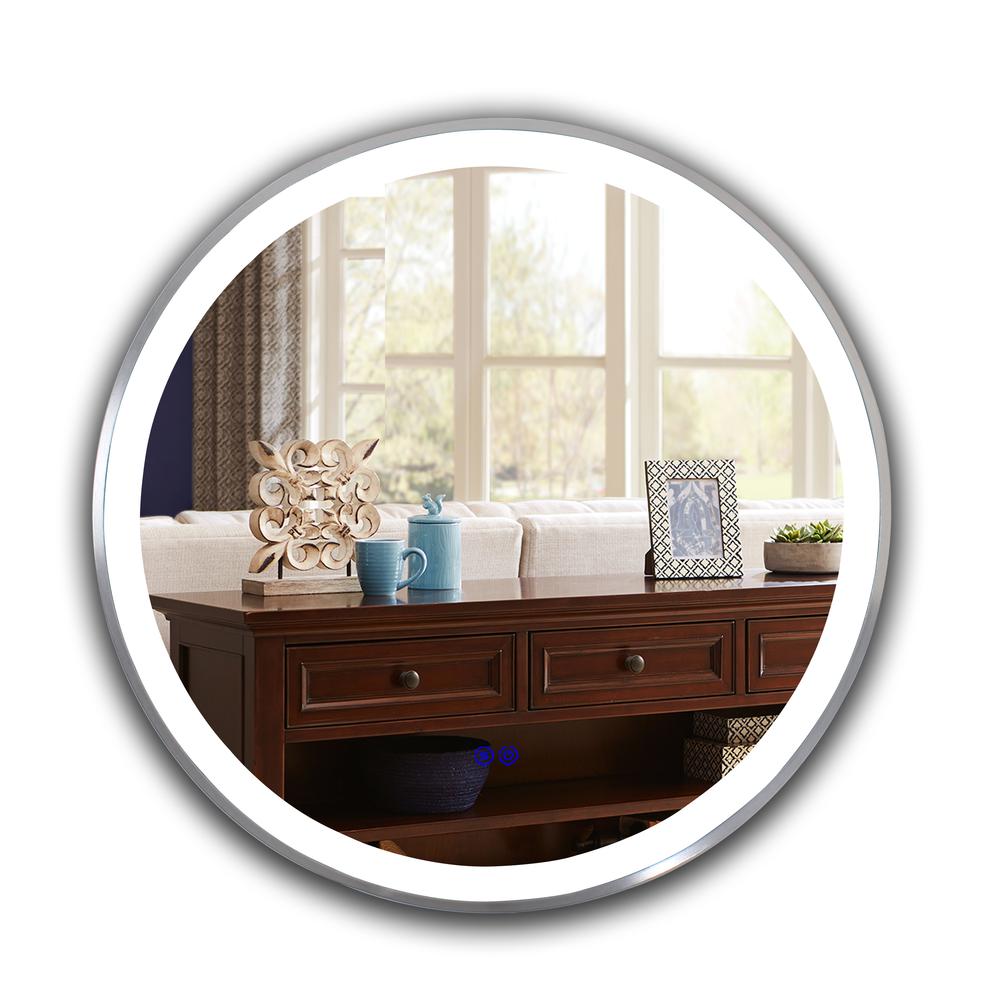 CHLOE Lighting- LUMINOSITY Embedded Round TouchScreen LED Mirror 3 Color Temperatures 3000K-6000K 30" Wide. Picture 1