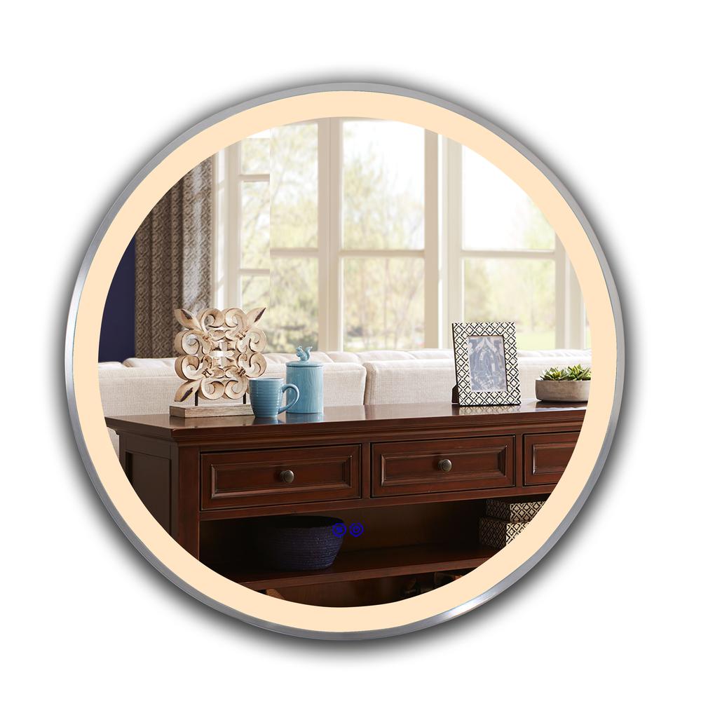 CHLOE Lighting- LUMINOSITY Embedded Round TouchScreen LED Mirror 3 Color Temperatures 3000K-6000K 30" Wide. Picture 5