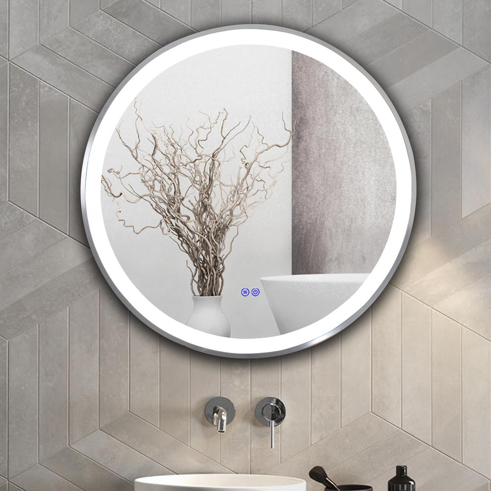 CHLOE Lighting- LUMINOSITY Embedded Round TouchScreen LED Mirror 3 Color Temperatures 3000K-6000K 30" Wide. Picture 14