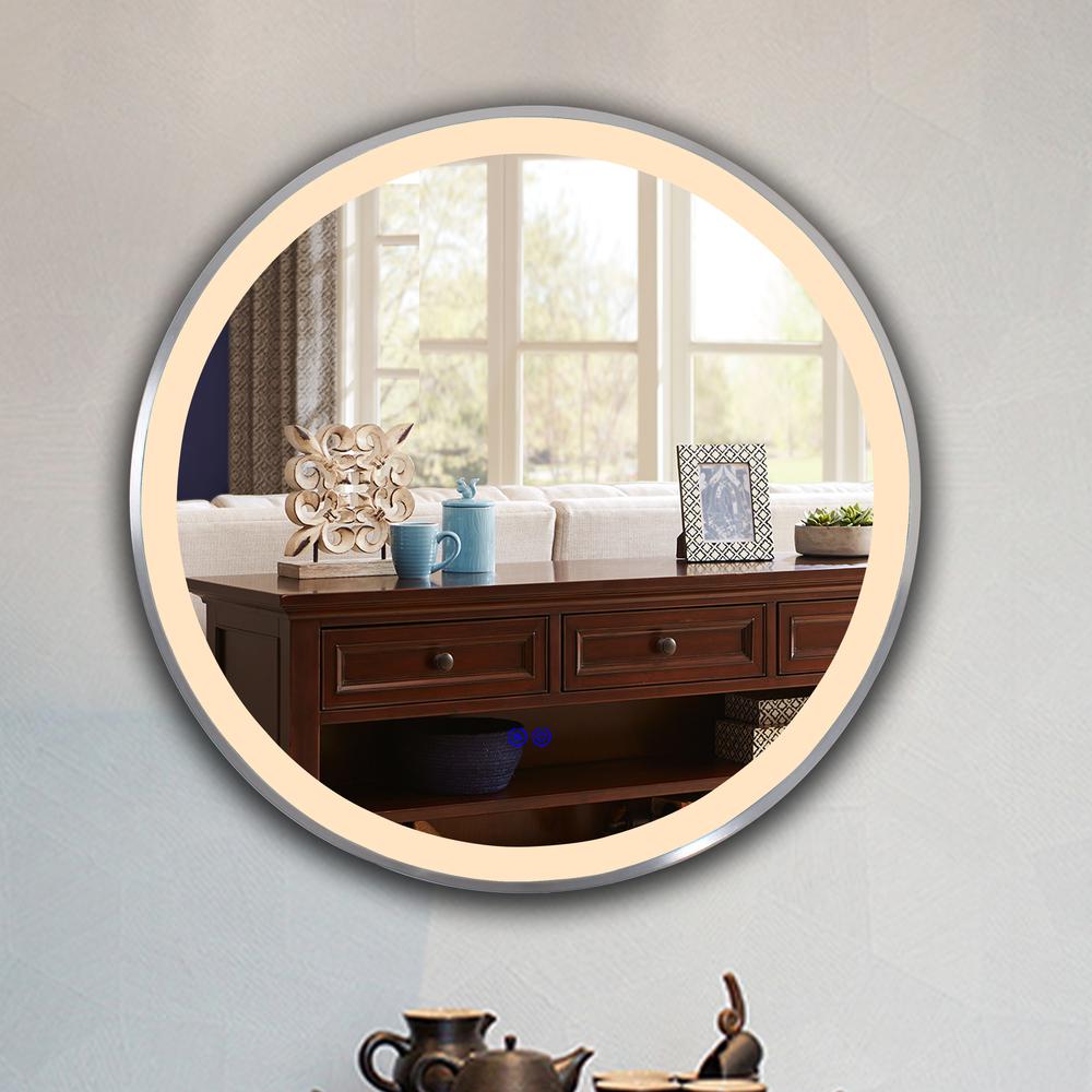 CHLOE Lighting- LUMINOSITY Embedded Round TouchScreen LED Mirror 3 Color Temperatures 3000K-6000K 30" Wide. Picture 15