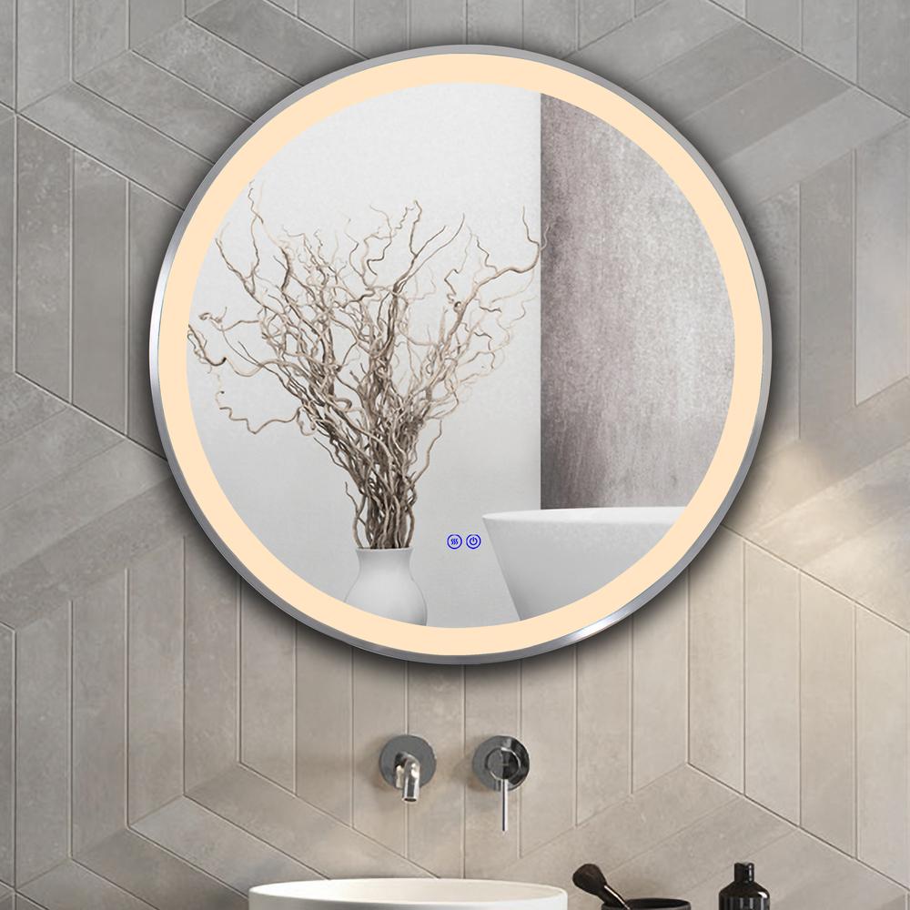 CHLOE Lighting- LUMINOSITY Embedded Round TouchScreen LED Mirror 3 Color Temperatures 3000K-6000K 30" Wide. Picture 17