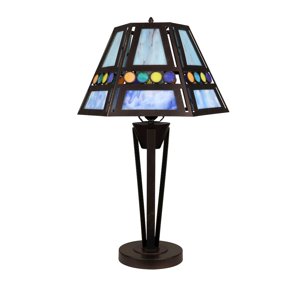 Retro-Style Stained Glass 1-Light Table Lamp 14" Shade. Picture 1