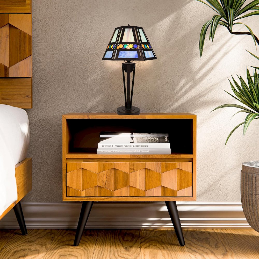 Retro-Style Stained Glass 1-Light Table Lamp 14" Shade. Picture 5