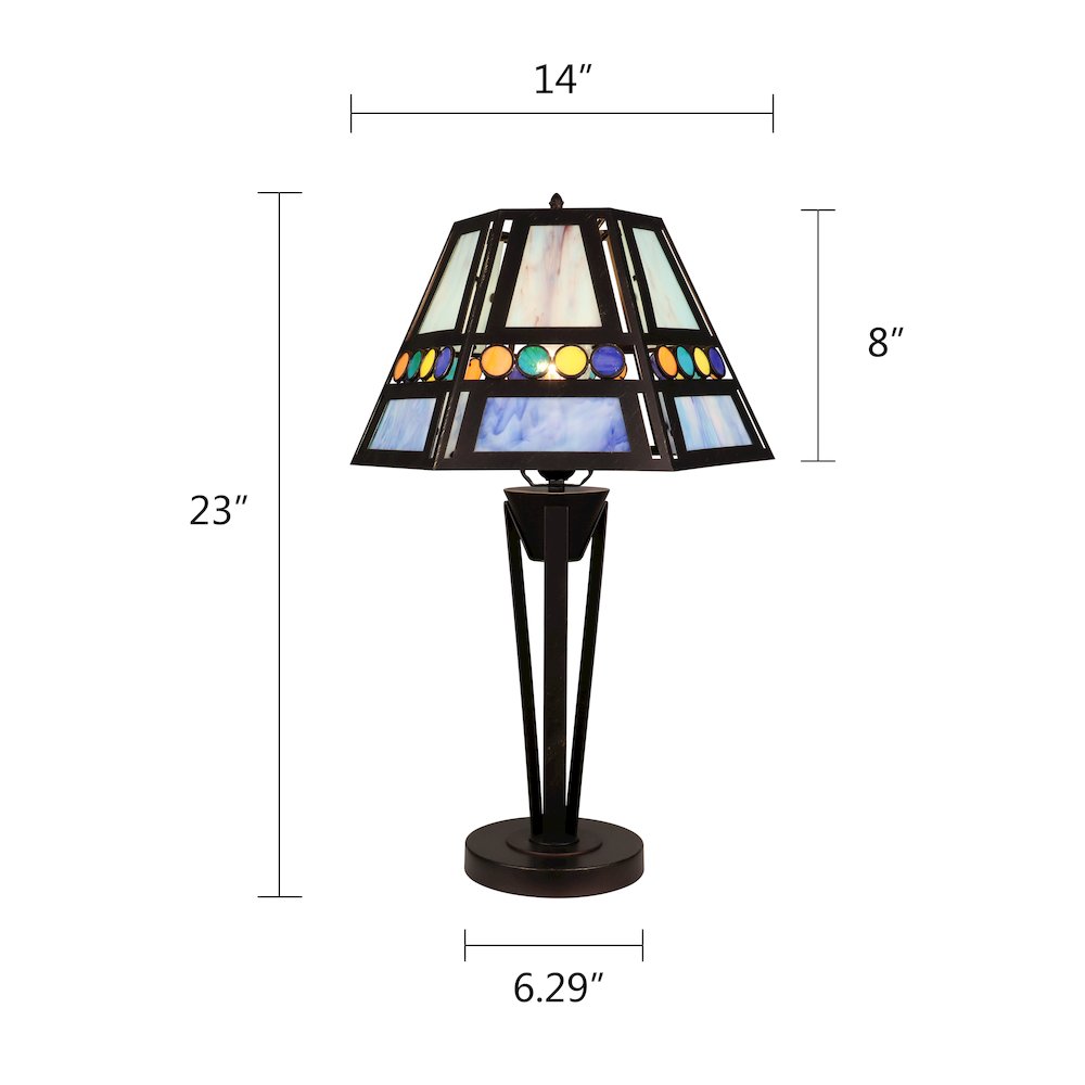 Retro-Style Stained Glass 1-Light Table Lamp 14" Shade. Picture 7