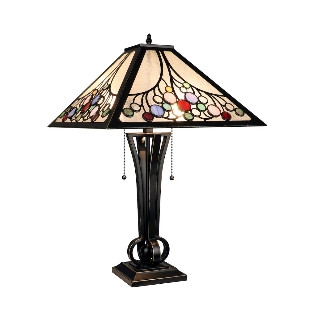Retro-Style Stained Glass 2-Light Table Lamp 16" Shade. Picture 1