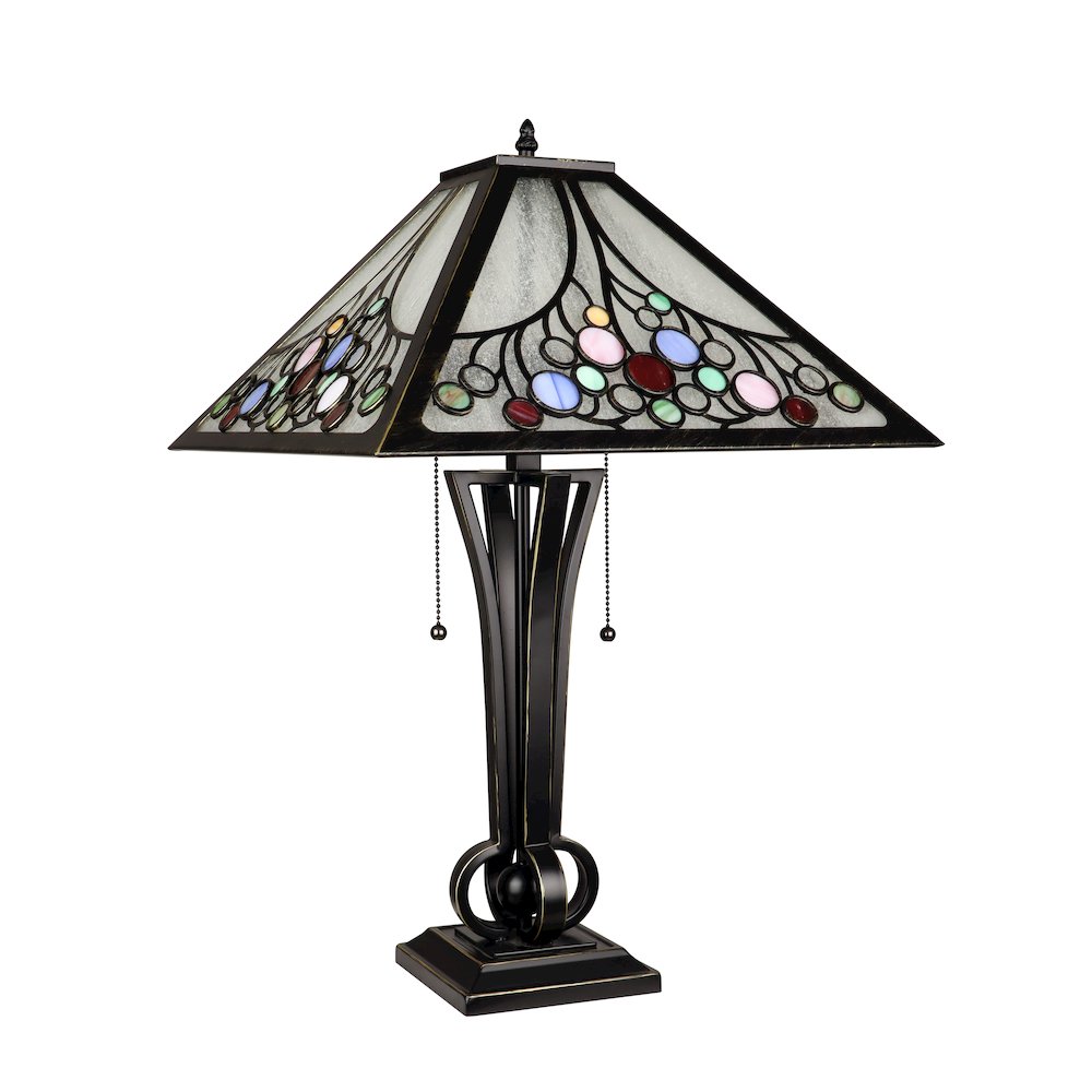Retro-Style Stained Glass 2-Light Table Lamp 16" Shade. Picture 2