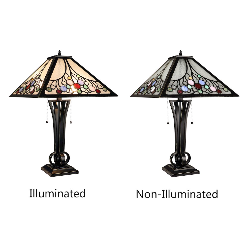Retro-Style Stained Glass 2-Light Table Lamp 16" Shade. Picture 6