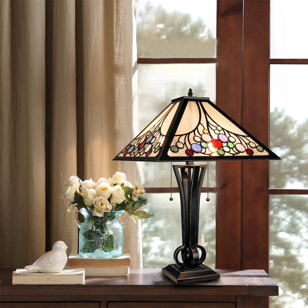 Retro-Style Stained Glass 2-Light Table Lamp 16" Shade. Picture 3