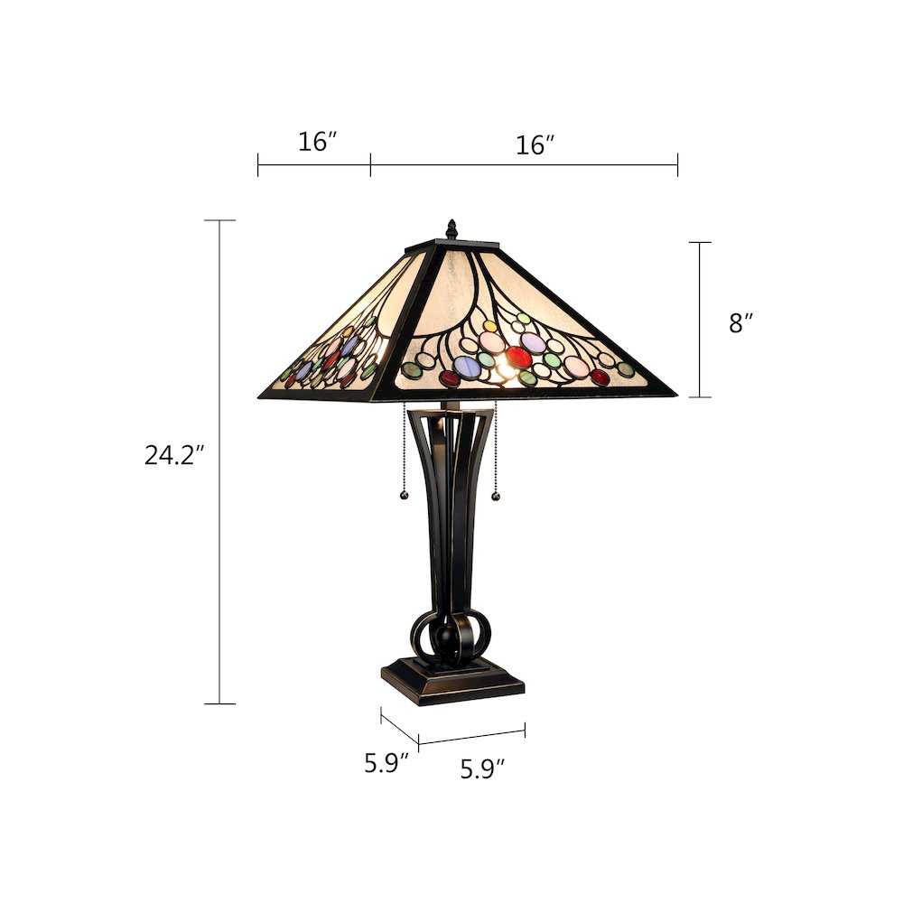 Retro-Style Stained Glass 2-Light Table Lamp 16" Shade. Picture 4