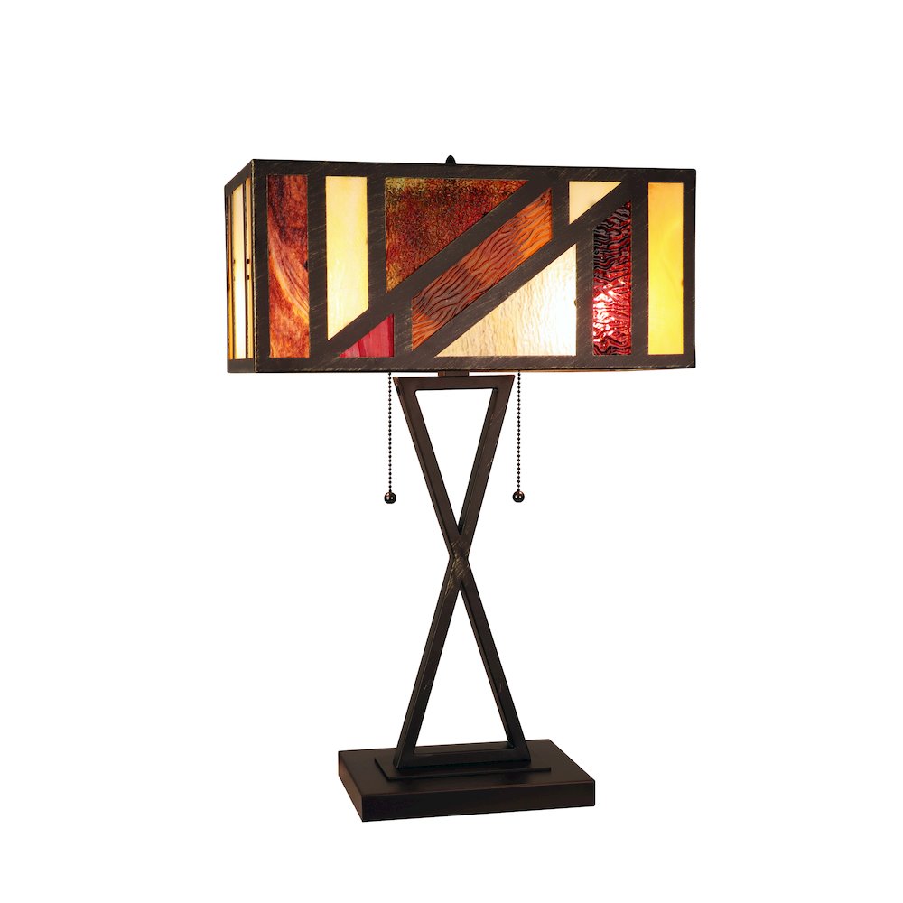 Retro-Style Stained Glass 2-Light Table Lamp 16" Shade. Picture 1