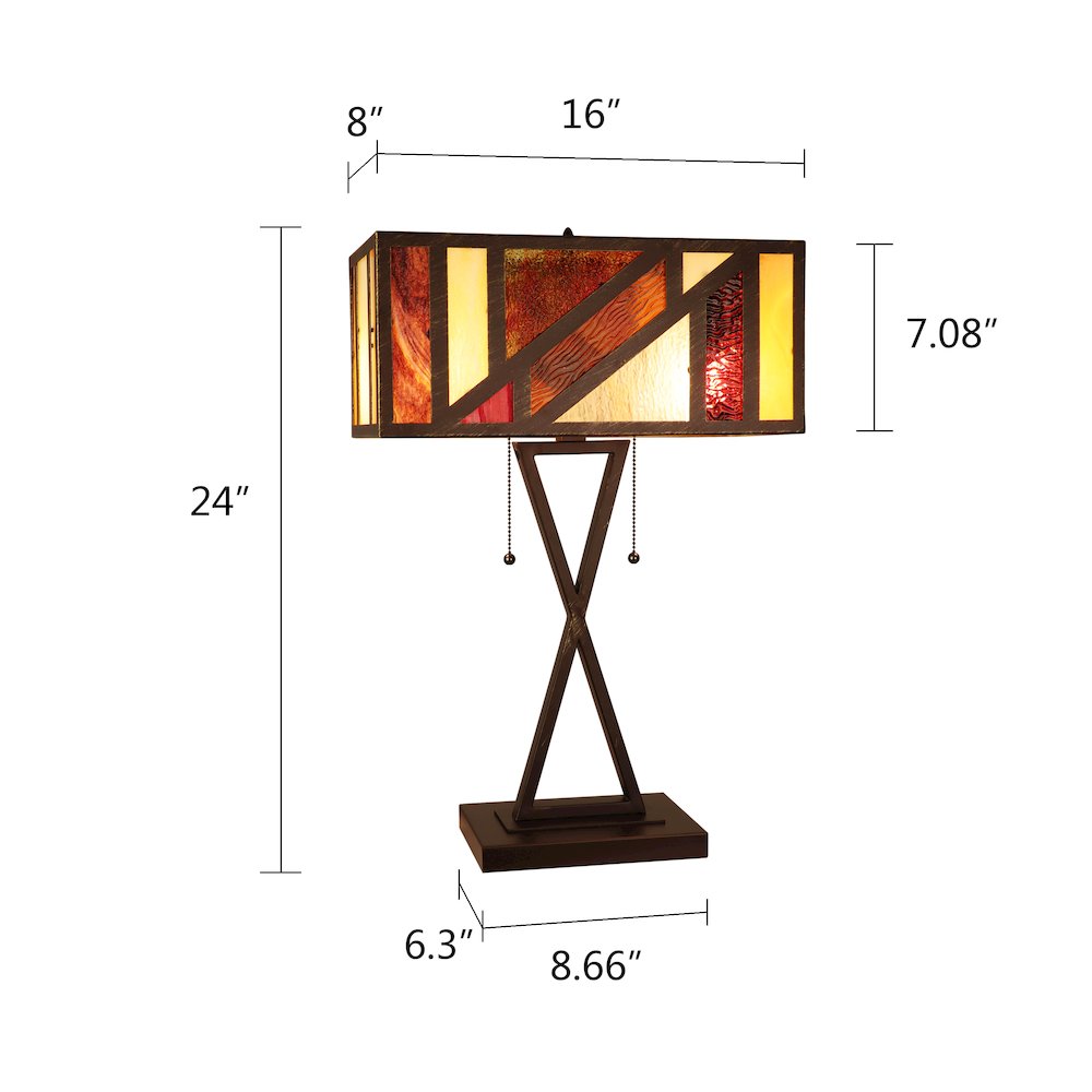 Retro-Style Stained Glass 2-Light Table Lamp 16" Shade. Picture 7