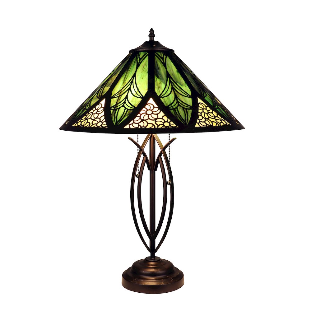 Retro-Style Stained Glass 2-Light Table Lamp 18" Shade. Picture 1