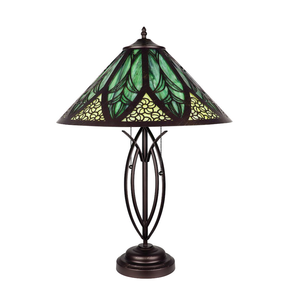 Retro-Style Stained Glass 2-Light Table Lamp 18" Shade. Picture 3