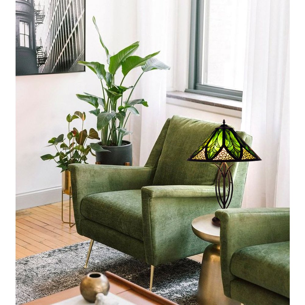 Retro-Style Stained Glass 2-Light Table Lamp 18" Shade. Picture 5