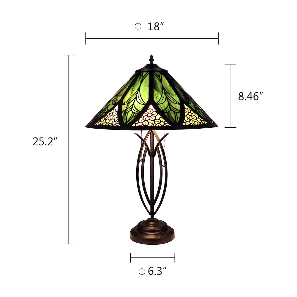 Retro-Style Stained Glass 2-Light Table Lamp 18" Shade. Picture 7