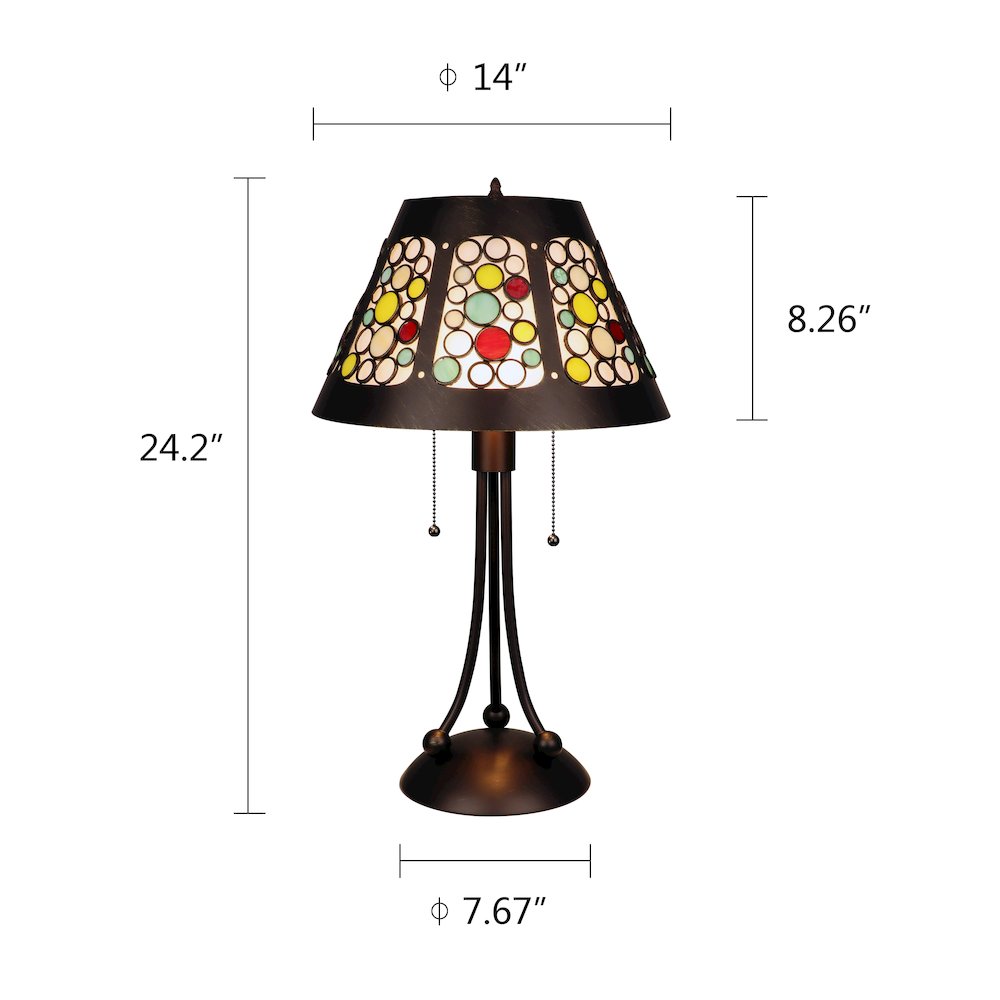 Retro-Style Stained Glass 2-Light Table Lamp 18" Shade. Picture 7