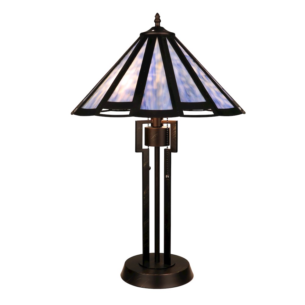 Retro-Style Stained Glass 2-Light Table Lamp 18" Shade. Picture 1