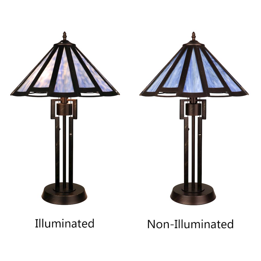 Retro-Style Stained Glass 2-Light Table Lamp 18" Shade. Picture 4