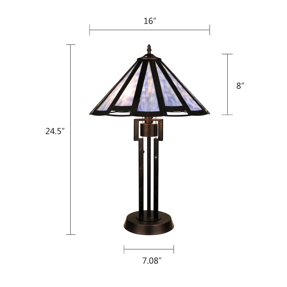 Retro-Style Stained Glass 2-Light Table Lamp 18" Shade. Picture 7