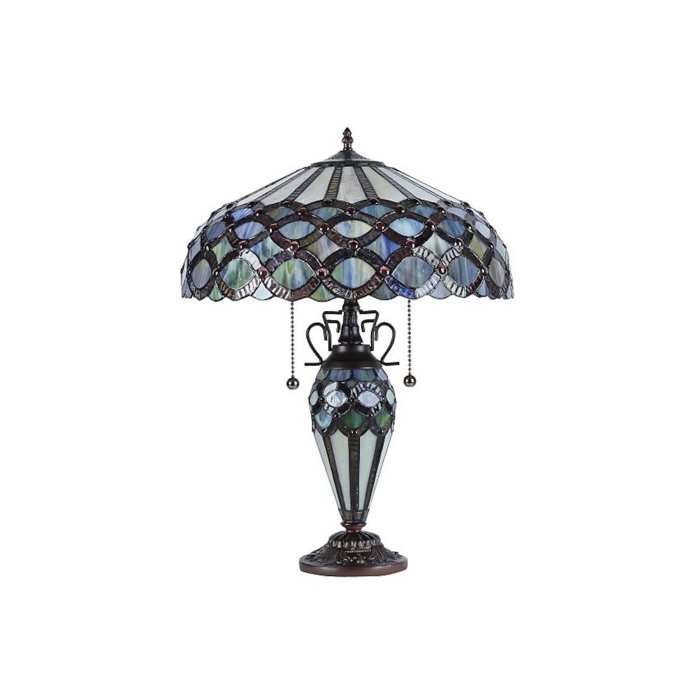 PRISMA Tiffany-style 3 Light Double Lit Table Lamp 18" Shade. Picture 1