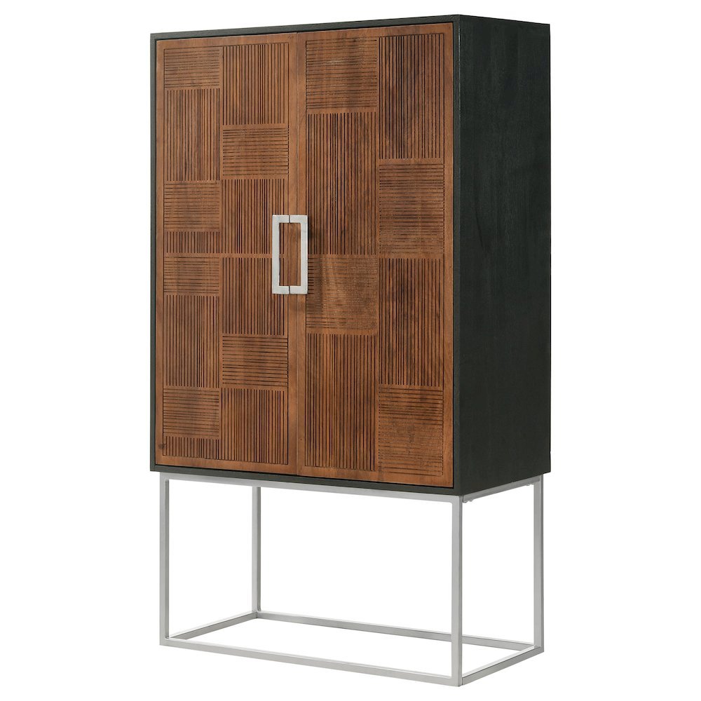Wine Cabinet with Storage, Bar Cabinet, Mini Bar, Walnut & Black Design. Picture 5